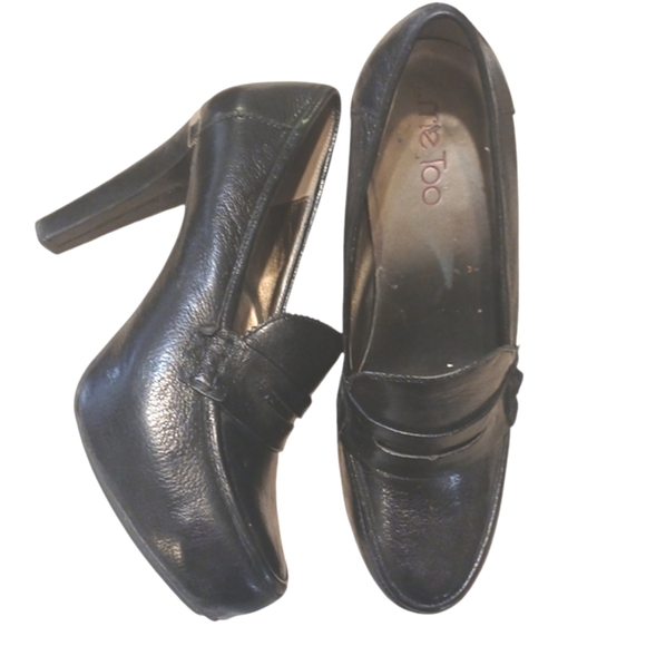 Genuine Leather Black Heeled Loafers Women's Me Too London Pumps aize 7 M - Picture 1 of 13